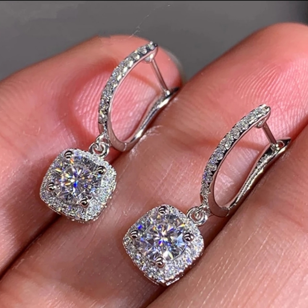 Square Drop Down Earrings - Picture 2 of 4